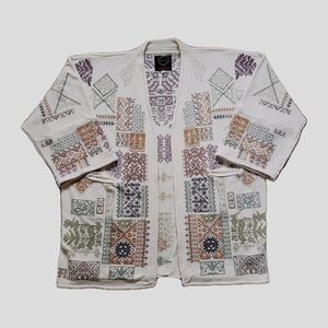 Johnny Was Ivory Embroidered Open Cardigan Kimono Sweater Aztec Size Medium